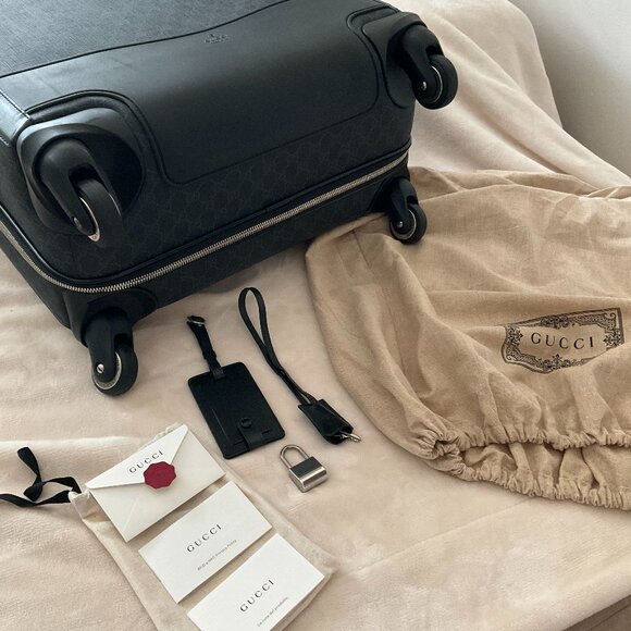 Gucci Black Azalea GG Canvas Supreme Rolling Trolley Luggage - Picture 6 of 12